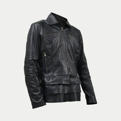 Women's Black Frog Style Genuine Lambskin Cafe Racer Leather Jacket