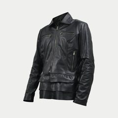 Women's Black Frog Style Genuine Lambskin Cafe Racer Leather Jacket