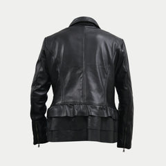 Women's Black Frog Style Genuine Lambskin Cafe Racer Leather Jacket