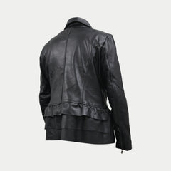 Women's Black Frog Style Genuine Lambskin Cafe Racer Leather Jacket