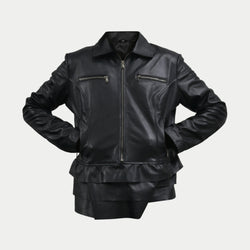Women's Black Frog Style Genuine Lambskin Cafe Racer Leather Jacket