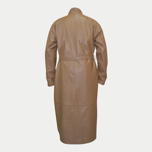Men's Tan Long Belted Genuine Lambskin Leather Bathrobe