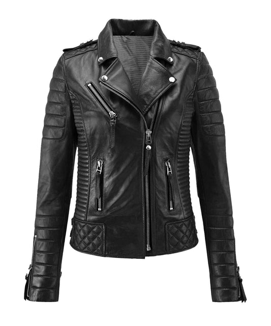 Women Leather Jacket Motorcycle Bomber Biker Genuine Lambskin Leather Jacket for Women