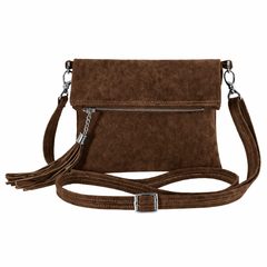 Women's Suede Leather Fold-Over Crossbody Bag With Coin Pouch