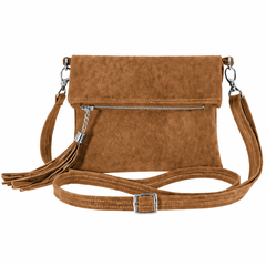Women's Suede Leather Fold-Over Crossbody Bag With Coin Pouch