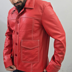 Fight Club Tyler Durden Brad Pitt Red Genuine Sheepskin Leather Jacket/Shirt