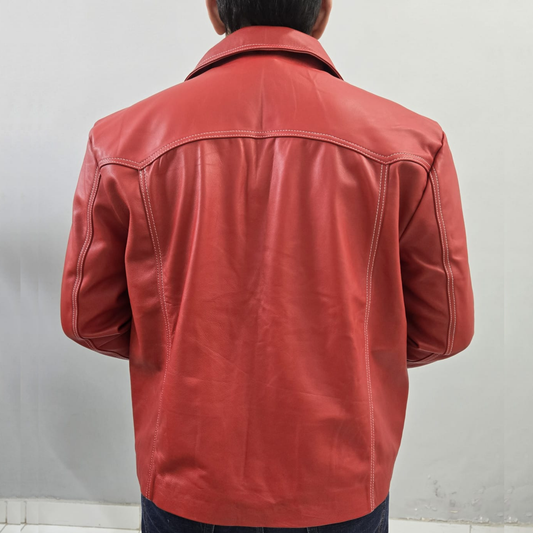 Fight Club Tyler Durden Brad Pitt Red Genuine Sheepskin Leather Jacket/Shirt
