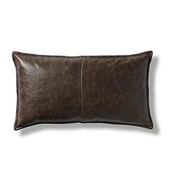 Deep dark brown leather lumbar decorative cushion cover tailored for upscale sofa styling.