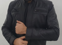 Men's Black Biker Motorcycle Style Genuine Lambskin Leather Jacket