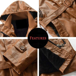 Men's Hooded Mid-Length Belted Genuine Sheepskin Leather Coat