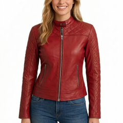 Women Green Quilted Stylish Leather Jacket - Cafe Racer Leather Jacket