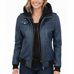 Women’s Green Hooded Leather Jacket