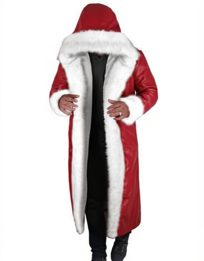 Santa Claus Christmas Chronicles Kurt Russell Red Shearling Leather Coat - Movie Replica