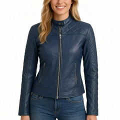 Women Green Quilted Stylish Leather Jacket - Cafe Racer Leather Jacket