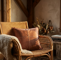 Genuine Suede Leather Square Pillow Cover - Luxury Boho Farmhouse Cushion Case