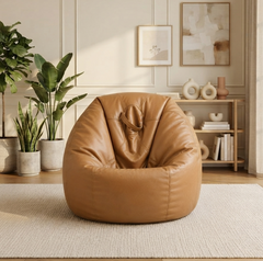 Large Genuine Leather Bean Bag Chair Cover | Round Gaming Lounge Seat