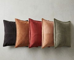 Genuine Suede Leather Square Pillow Cover - Luxury Boho Farmhouse Cushion Case