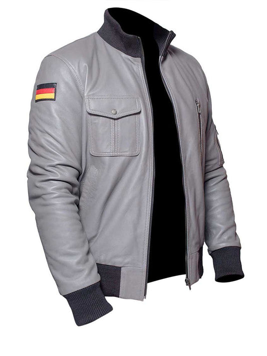 Men's The Luftwaffe German Air Force Grey Leather Jacket