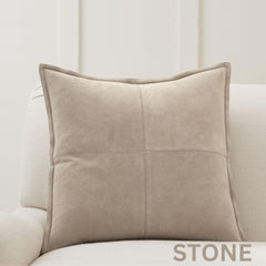 Genuine Suede Leather Square Pillow Cover - Luxury Boho Farmhouse Cushion Case