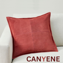 Genuine Suede Leather Square Pillow Cover - Luxury Boho Farmhouse Cushion Case