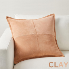 Genuine Suede Leather Square Pillow Cover - Luxury Boho Farmhouse Cushion Case