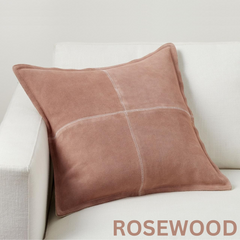Genuine Suede Leather Square Pillow Cover - Luxury Boho Farmhouse Cushion Case