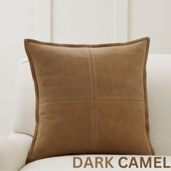 Genuine Suede Leather Square Pillow Cover - Luxury Boho Farmhouse Cushion Case