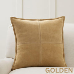 Genuine Suede Leather Square Pillow Cover - Luxury Boho Farmhouse Cushion Case
