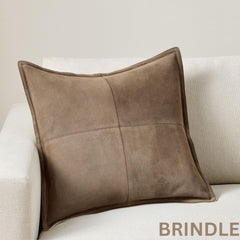 Genuine Suede Leather Square Pillow Cover - Luxury Boho Farmhouse Cushion Case