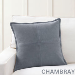 Genuine Suede Leather Square Pillow Cover - Luxury Boho Farmhouse Cushion Case