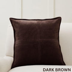 Genuine Suede Leather Square Pillow Cover - Luxury Boho Farmhouse Cushion Case
