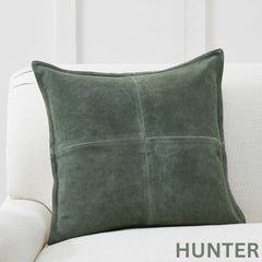 Genuine Suede Leather Square Pillow Cover - Luxury Boho Farmhouse Cushion Case