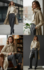 Women's Classic Beige Trench Coat - Elegant Long Overcoat | Timeless Chic Fall & Winter Outerwear
