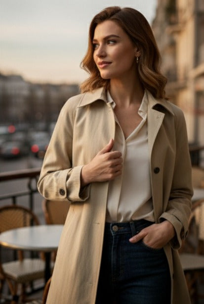 Women's Classic Beige Trench Coat - Elegant Long Overcoat | Timeless Chic Fall & Winter Outerwear