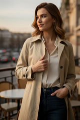 Women's Classic Beige Trench Coat - Elegant Long Overcoat | Timeless Chic Fall & Winter Outerwear