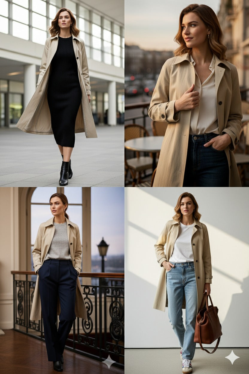Women's Classic Beige Trench Coat - Elegant Long Overcoat | Timeless Chic Fall & Winter Outerwear
