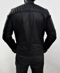 Men's Black Biker Motorcycle Style Genuine Lambskin Leather Jacket