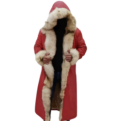 Santa Claus Christmas Chronicles Kurt Russell Red Shearling Long Leather Coat