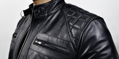 Men's Black Biker Motorcycle Style Genuine Lambskin Leather Jacket