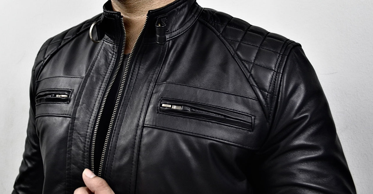 Men's Biker Style  Black Leather Jacket