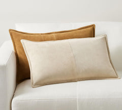 Premium Genuine Suede Leather Lumbar Pillow Cover - Luxury Rectangular Decorative Cushion Case