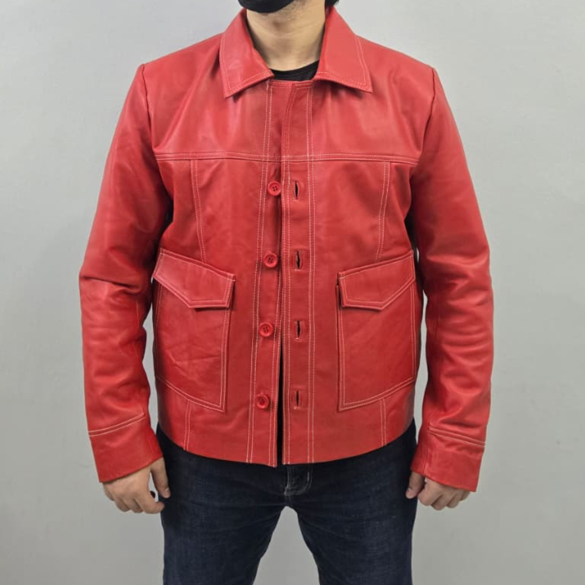 Fight Club Tyler Durden Brad Pitt Red Genuine Sheepskin Leather Jacket