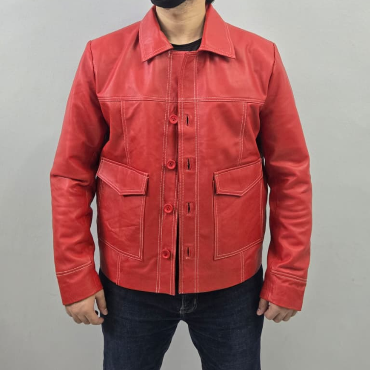 Fight Club Tyler Durden Brad Pitt Red Genuine Sheepskin Leather Jacket/Shirt