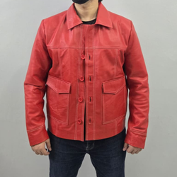 Fight Club Tyler Durden Brad Pitt Red Genuine Sheepskin Leather Jacket/Shirt
