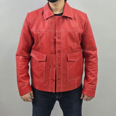 Fight Club Tyler Durden Brad Pitt Red Genuine Sheepskin Leather Jacket