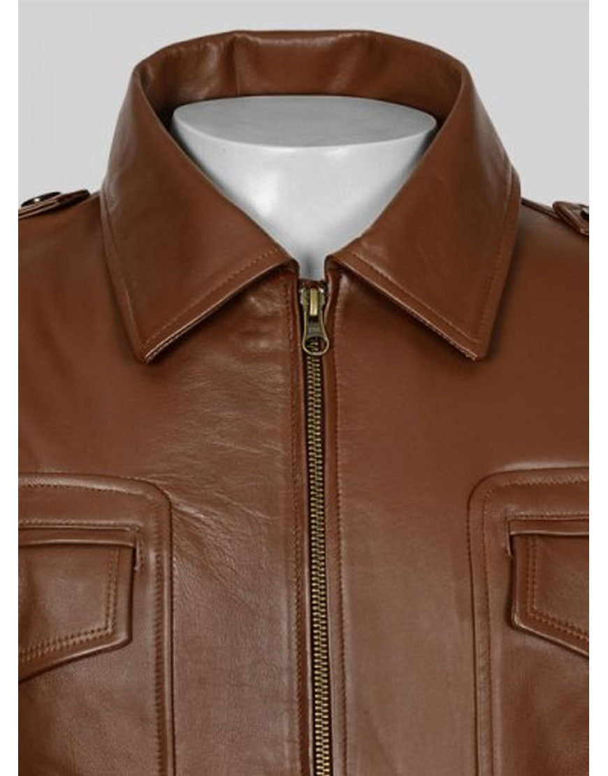 Mens Fashion Locomotive Luxury Brown Captain America Movie Leather Jacket