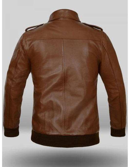 Mens Fashion Locomotive Luxury Brown Captain America Movie Leather Jacket