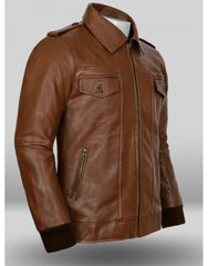 Mens Fashion Locomotive Luxury Brown Captain America Movie Leather Jacket