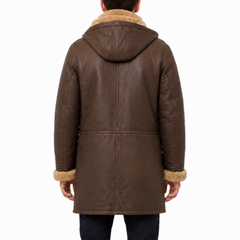 Men's Brown Leather Duffle Winter Coat