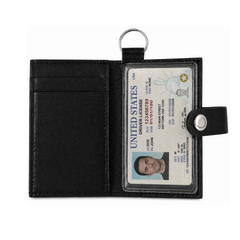 Small ID Window Card Holder Key Chain Leather Keyring Purse Mini Cash Wallet